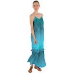 Aqua Blue and Teal Color Diamonds Cami Maxi Ruffle Chiffon Dress