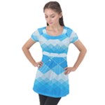 Light Blue and White Color Diamonds Puff Sleeve Tunic Top