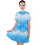 Light Blue and White Color Diamonds Short Sleeve Shoulder Cut Out Dress 
