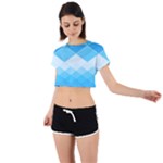 Light Blue and White Color Diamonds Tie Back Short Sleeve Crop Tee