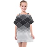Black White Grey Color Diamonds Kids  One Piece Chiffon Dress