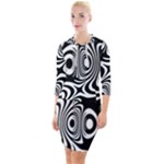 Black and White Abstract Stripes Quarter Sleeve Hood Bodycon Dress