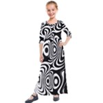 Black and White Abstract Stripes Kids  Quarter Sleeve Maxi Dress
