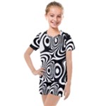 Black and White Abstract Stripes Kids  Mesh Tee and Shorts Set