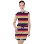 Contrast Rainbow Stripes Drawstring Hooded Dress