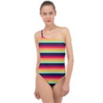 Contrast Rainbow Stripes Classic One Shoulder Swimsuit