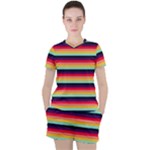 Contrast Rainbow Stripes Women s Tee and Shorts Set