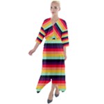 Contrast Rainbow Stripes Quarter Sleeve Wrap Front Maxi Dress