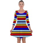 Red And Blue Contrast Yellow Stripes Quarter Sleeve Skater Dress