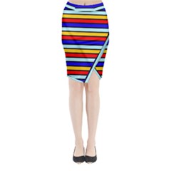 Red And Blue Contrast Yellow Stripes Midi Wrap Pencil Skirt from ArtsNow.com