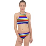 Red And Blue Contrast Yellow Stripes Racer Front Bikini Set