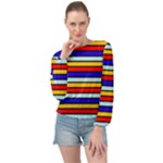 Red And Blue Contrast Yellow Stripes Banded Bottom Chiffon Top