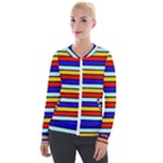 Red And Blue Contrast Yellow Stripes Velour Zip Up Jacket