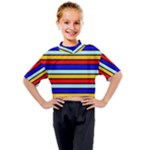 Red And Blue Contrast Yellow Stripes Kids Mock Neck Tee