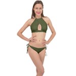 Army Green Solid Color Cross Front Halter Bikini Set