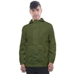 Army Green Solid Color Men s Front Pocket Pullover Windbreaker