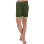 Army Green Solid Color Kids  Lightweight Velour Capri Yoga Leggings