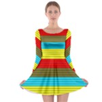 Multicolor With Black Lines Long Sleeve Skater Dress