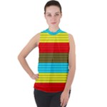 Multicolor With Black Lines Mock Neck Chiffon Sleeveless Top