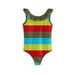 Multicolor With Black Lines Kids  Frill Swimsuit