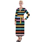 Colorful Mime Black Stripes Velvet Maxi Wrap Dress