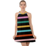 Colorful Mime Black Stripes Halter Tie Back Chiffon Dress