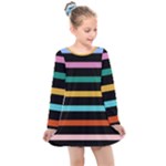 Colorful Mime Black Stripes Kids  Long Sleeve Dress