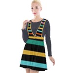 Colorful Mime Black Stripes Plunge Pinafore Velour Dress