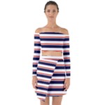 Red With Blue Stripes Off Shoulder Top with Skirt Set
