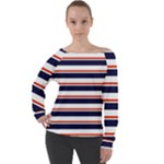 Red With Blue Stripes Off Shoulder Long Sleeve Velour Top