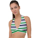Green With Blue Stripes Halter Plunge Bikini Top