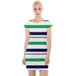 Green With Blue Stripes Cap Sleeve Bodycon Dress