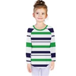 Green With Blue Stripes Kids  Long Sleeve Tee