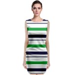 Green With Blue Stripes Sleeveless Velvet Midi Dress