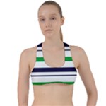 Green With Blue Stripes Criss Cross Racerback Sports Bra