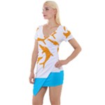 Flag of Anguilla, 1967-1969) Short Sleeve Asymmetric Mini Dress