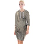 Abstract Tan Beige Texture Quarter Sleeve Hood Bodycon Dress