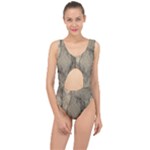 Abstract Tan Beige Texture Center Cut Out Swimsuit