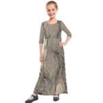 Abstract Tan Beige Texture Kids  Quarter Sleeve Maxi Dress