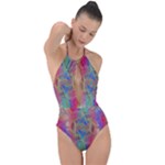 Boho Tie Dye Rainbow Plunge Cut Halter Swimsuit