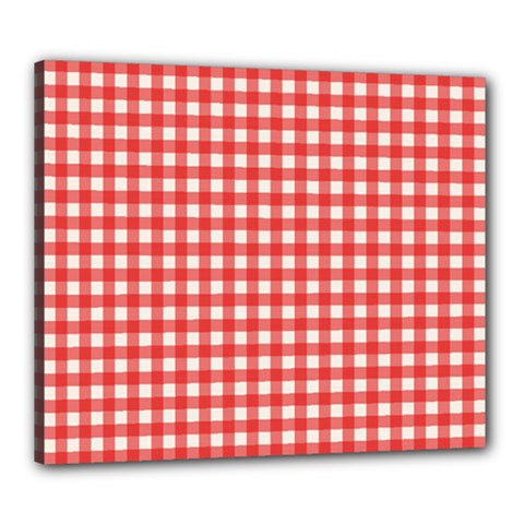 Red White Gingham Plaid Canvas 24  x 20  (Stretched) from ArtsNow.com