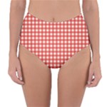 Red White Gingham Plaid Reversible High-Waist Bikini Bottoms