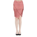Red White Gingham Plaid Midi Wrap Pencil Skirt
