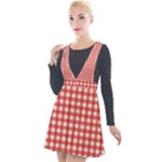 Red White Gingham Plaid Plunge Pinafore Velour Dress