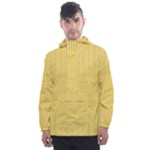 Saffron Yellow Color Stripes Men s Front Pocket Pullover Windbreaker