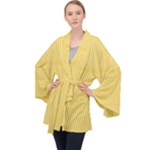 Saffron Yellow Color Stripes Long Sleeve Velvet Kimono 