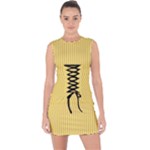 Saffron Yellow Color Stripes Lace Up Front Bodycon Dress
