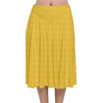 Saffron Yellow Color Polka Dots Velvet Flared Midi Skirt