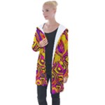 Colorful Boho Swirls Pattern Longline Hooded Cardigan