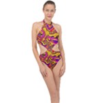 Colorful Boho Swirls Pattern Halter Side Cut Swimsuit
